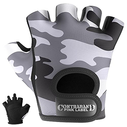 Contraband Pink Label 5217 Women's Design Series Camo Print Lifting and Rowing Gloves (Pair) - Lightweight Vegan Medium Padded Microfiber Amara Leather w/Griplock Silicone - color: Gray, size: X-Small
