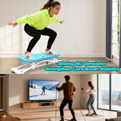 Sliding Ski Simulator with Resistance Bands, Indoor Skiing Fitness Equipment with Non-Slip Base for Home Gym, Full-Body Cardio Training Machine for Core Leg Arm Workout