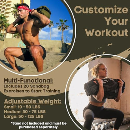 Polyfit Classic Sandbag - Workout Sandbag with 8 Gripping Handles - color: BLACK CAMO, size: Large (50-125lbs)