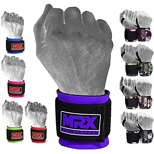 MRX Weight Lifting Wrist Wraps for Wrist Support Lifting Straps Gym Bodybuilding Training Workout for Men and Women - color: Black,Purple