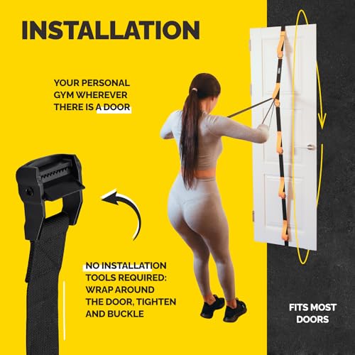 Tribe Lifting Adjustable Resistance Band Anchor - Door Anchor with 5 Loops & Metal Rings, Durable Nylon Strap for Full-Body Workouts