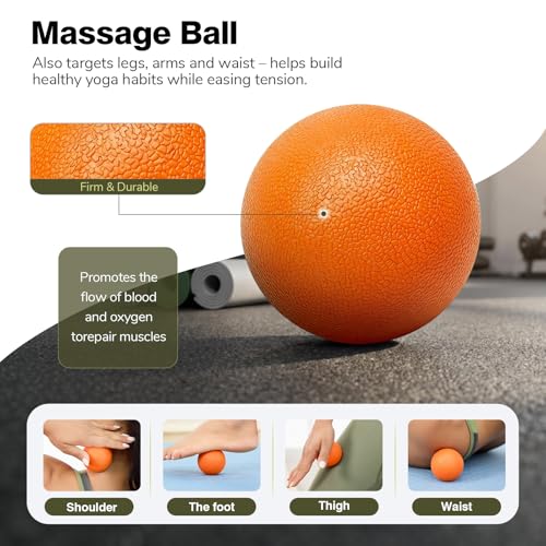 5 in 1 Foam Roller Set - Deep Tissue Foam Roller, Muscle Roller Stick, Massage Ball, Resistance Band for Physical Therapy & Deep Tissue Muscle Massage (Orange) - color: Orange