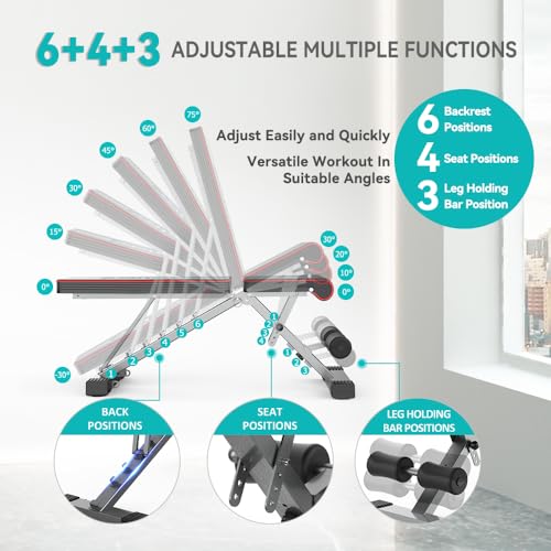 Adjustable/Foldable Weight Bench, 660LBS Home Gym Workout Bench Lifting Sit-up Exercise Bench for Bench Press