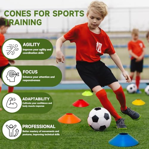 35/65/105 PCS Agility Soccer Cones for Training, Reusable Sports Cones for Drills with Mesh Bag, Training Cones for Soccer Practice, Football, Basketball - Disc Cones Training Equipment