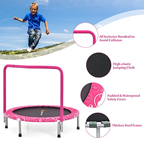 Goplus 36” Foldable Mini Trampoline for Kids, Toddler Trampoline with Full Covered Handle and Safety Pad, Portable Fitness Rebounder for Indoor Outdoor, Max Load 330 LBS