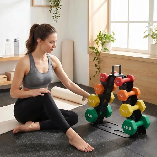 Dumbbell Rack Stand Only - 4 Tier Metal Heavy Duty Weight Rack for Home Gym Organization, Multilevel Tree Shape Compact Dumbbell Stand for Space Saving 5-15 LB Dumbbells in Home/Office/Studio
