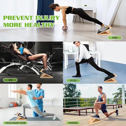 Calf Stretcher Slant Board，Wooden Portable Incline Board and Calf Stretcher, Stretch Board for Stretching Tight Calves or Plantar Fasciitis, Strength Training Equipment Leg Exercise Machines