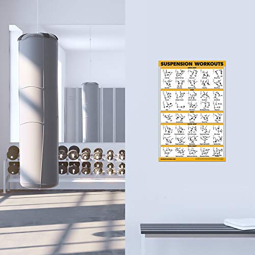 QuickFit 10 Pack - Exercise Workout Poster Set - Pilates, Dumbbell, Suspension, Kettlebell, Resistance Bands, Stretching, Bodyweight, Barbell, Yoga Poses, Exercise Ball (LAMINATED, 18" x 24")