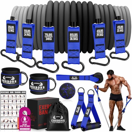 Heavy Resistance Bands for Working Out, 300LBS Exercise Bands with Handles, Workout Bands for Men, Weight Fitness Bands Set for Muscle Training, Strength, Slim, Yoga, Home Gym Equipment - color: Black, Blue, style: 360LBS