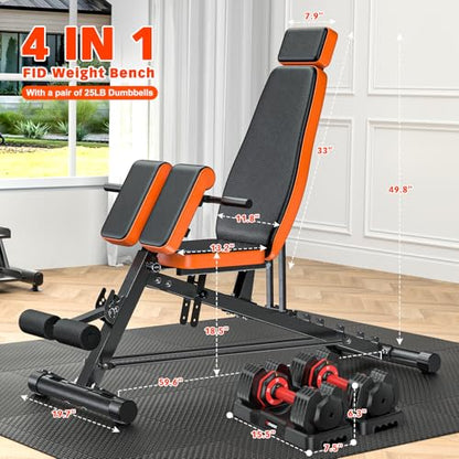 XDDIAS Roman Chair, Adjustable Weight Bench Back Extension Machine for Home Gym, 1000LBS All-in-One Sit Up Bench with Dumbbell Rack, Incline, Decline, and Flat Bench for Hyperextension, Core, Glute
