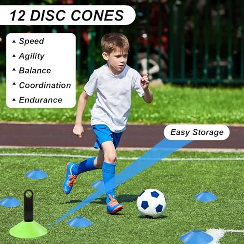 Speed Agility Training Equipment Set, Agility Ladder 20ft, 12 Football Cones, Resistance Parachute/Soccer Kick Trainer, Jump Rope, 5 Resistance Bands, Football Practice Equipment for Kids Adults