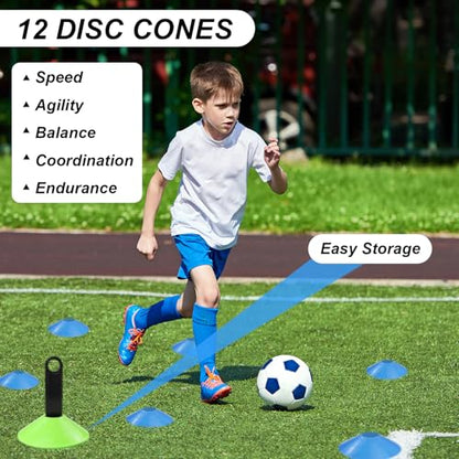 Speed Agility Training Equipment Set, Agility Ladder 20ft, 12 Football Cones, Resistance Parachute/Soccer Kick Trainer, Jump Rope, 5 Resistance Bands, Football Practice Equipment for Kids Adults