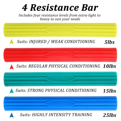 4PCS Flex Therapy Bars, Tennis Elbow Therapy Bar, Physical Resistance Bar for Golfers Elbow Tendinitis Wrist Forearms Pain Relieve, Twist Bars Hand Strengthening Devices to Improve Grip