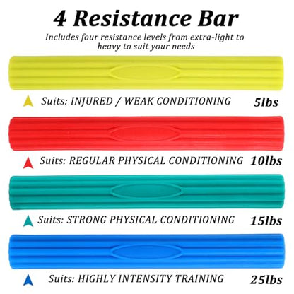 4PCS Flex Therapy Bars, Tennis Elbow Therapy Bar, Physical Resistance Bar for Golfers Elbow Tendinitis Wrist Forearms Pain Relieve, Twist Bars Hand Strengthening Devices to Improve Grip
