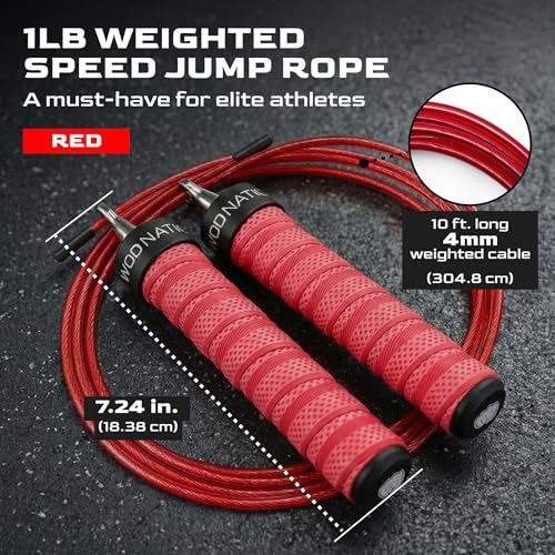 Weighted Jump Rope for Men & Women, 1LB Adjustable Heavy Speed Rope with Removable Handle Weights, Dual Cables for Cross Training, Boxing, Cardio & Home Workouts Durable Adult Fitness Jump Rope - Red
