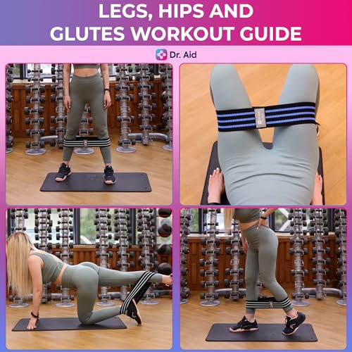 Dr. Aid Fabric Resistance Bands for Women & Men – 4 Booty Bands Set (2 Sizes, 2 Tension Levels) – Non-Slip, Non-Curl, Tear-Resistant, Extra Stretchy Workout Bands for Legs, Hips, Glutes & Butt