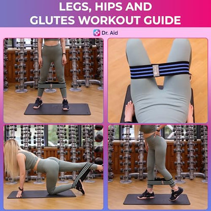 Dr. Aid Fabric Resistance Bands for Women & Men – 4 Booty Bands Set (2 Sizes, 2 Tension Levels) – Non-Slip, Non-Curl, Tear-Resistant, Extra Stretchy Workout Bands for Legs, Hips, Glutes & Butt