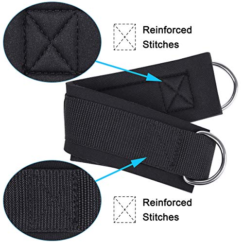 1 Pair of Fitness Ankle Straps for Cable Machine - Double D-Ring, Adjustable Comfort fit Neoprene - for Men and Women - color: Black