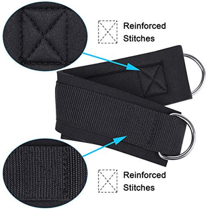 1 Pair of Fitness Ankle Straps for Cable Machine - Double D-Ring, Adjustable Comfort fit Neoprene - for Men and Women - color: Black