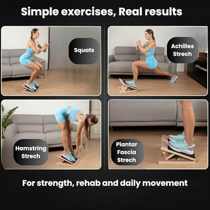 14″ Wide Premium Portable Wooden Slant Board, Thicker Bottom – Professional Adjustable Calf Stretching, Beginner & Rehab Friendly, Exercise Guide and Bonus Muscle Roller, Squats, Physical Therapy