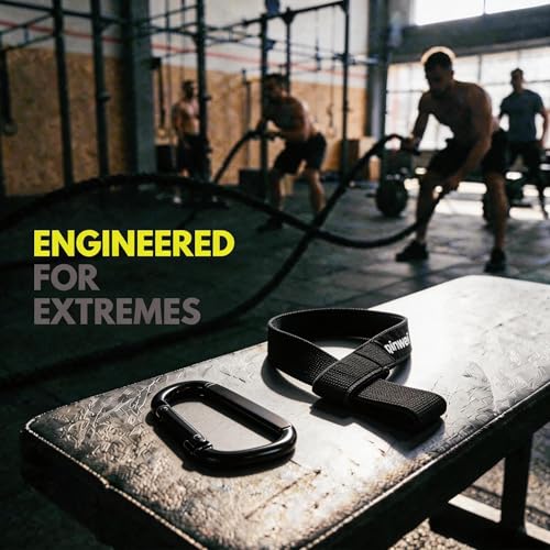 Resistance Exercise Band & Battle Rope Anchor Strap Accessory w/Carabiner | Heavy-Duty Nylon Strap with Neoprene Padding,880LBS Carabiner,Home Gym,Outdoor Parks,Door Frames,Trees,Poles,Fences