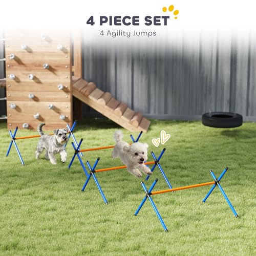 PawHut 4 Pieces Dog Agility Training Equipment, Dog Agility Course Backyard Set with Adjustable Height and Carry Bag, Indoor Outdoor Jumping Hurdles for Training, Orange