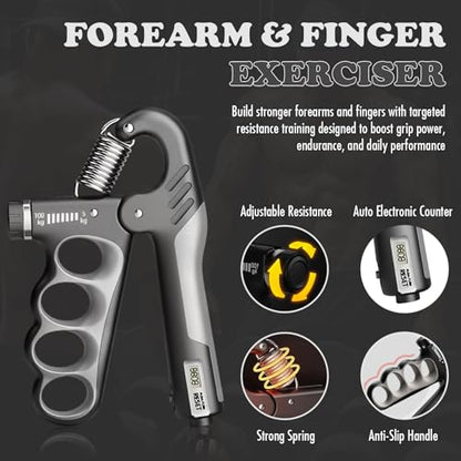 Adjustable Grip Strength Trainer Hand Gripper for Grip Strength, Forearm & Wrist Strengthener, Hand Exerciser for Strength Training & Therapy 11-220Lbs(5-100KG)