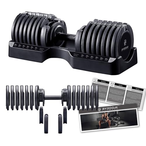 BYZOOM FITNESS Pure Series Adjustable Dumbbell - 12.5/25/27.5/50/55/75lb - ONE UNIT OR PAIR(check QTY before purchase) - 5-in-1/ 10-in-1 / 15-in-1 / 21-in-1 Flexible Hand Weights for Home Apartment Garage Gym, Strength Training & Fitness Workouts, White O