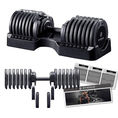 BYZOOM FITNESS Pure Series Adjustable Dumbbell - 12.5/25/27.5/50/55/75lb - ONE UNIT OR PAIR(check QTY before purchase) - 5-in-1/ 10-in-1 / 15-in-1 / 21-in-1 Flexible Hand Weights for Home Apartment Garage Gym, Strength Training & Fitness Workouts, White O