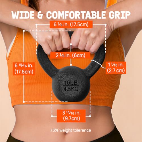 Yes4All Cast Iron Kettlebell, Strength Training Kettlebells 5-80 Lb (5,10,15,20,25,30,35,40,45,50,60,70,80 Lb) for Full Body Workout, Push up, Strength Training - Single & Kettlebell Set of 2 for Men
