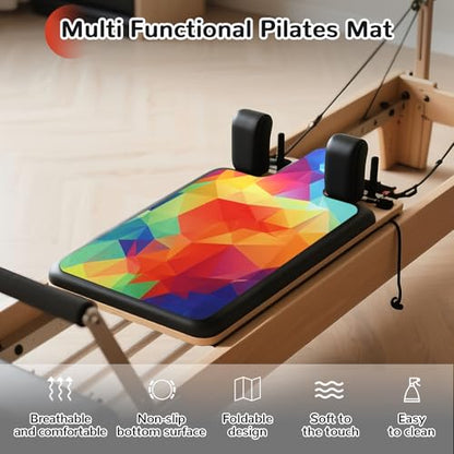 Non Slip Pilates Reformer Mat, Soft Fleece Surface Pilates Towel Mat, Pilates Mat with Multiple Equipment, Lightweight and Foldable, Wicking and Quick Drying for Yoga, Fitness
