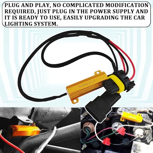 9005 9006 LED Headlight Load Resistor Kit, LED Light Canbus Decoder Anti Flicker Relay Harness Adapter, Car Bulb Resistor Error Free Decoders Warning Canceller for Turn Signal Fog Light(2PCS)