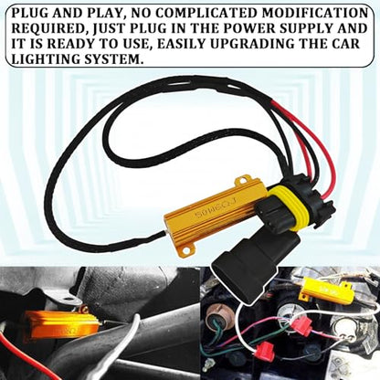 9005 9006 LED Headlight Load Resistor Kit, LED Light Canbus Decoder Anti Flicker Relay Harness Adapter, Car Bulb Resistor Error Free Decoders Warning Canceller for Turn Signal Fog Light(2PCS)
