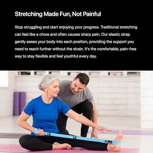 YOGA-EVO Elastic Stretching Strap with Loops for Physical Therapy - Stretch & Activate Muscles - Increase Mobility & Recovery - Soft Cotton & Spandex - Includes Carrying Pouch & Video Exercises - color: Blue