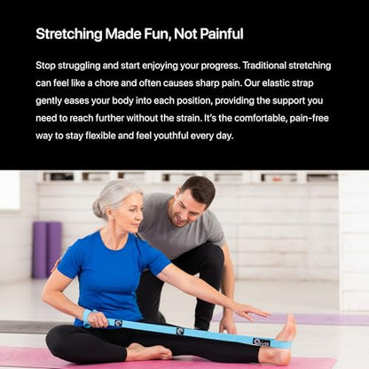 YOGA-EVO Elastic Stretching Strap with Loops for Physical Therapy - Stretch & Activate Muscles - Increase Mobility & Recovery - Soft Cotton & Spandex - Includes Carrying Pouch & Video Exercises - color: Blue