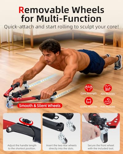 Abahub Twister Arm Exerciser, Hydraulic Power Chest Expander Max 440 LBS - color: Red, size: With Wheels
