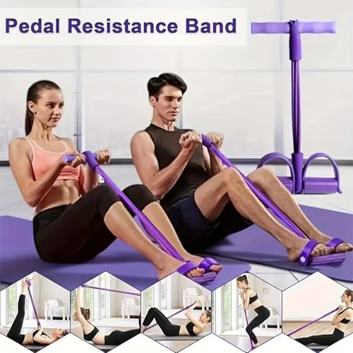 2 PCS Pedal Resistance Band with Handle, Resistance Bands with Handles, 6-Tube Fitness Equipment for Full-Body Training, Purple for Home Workouts and Physical Sport