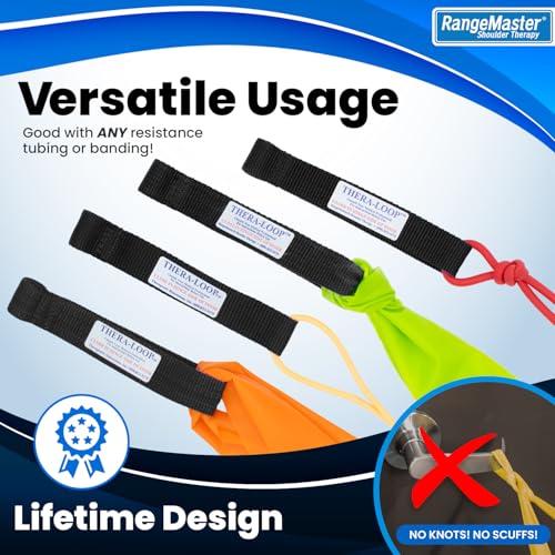 RangeMaster TheraLoop Door Anchor | Secure Non-Slip Resistance Band Anchor for Physical Therapy and Shoulder Recovery | Works with All Exercise Bands and Tubes | Adjustable Height | 2 Pack (Black)