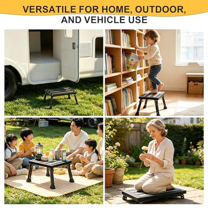 500 lbs Heavy Duty RV Step Stool, Foldable Extra Wide Platform, 3 Adjustable Heights, Rust-Proof Aluminum Legs, Non-Slip Blow-Molded Surface, Portable Step for RV, Trucks, SUVs & Pets (Black)