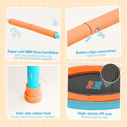Mini Trampoline for Kids 3-6 with Super Safe Foam Handle Bar, 3ft Toddler Trampoline Indoor with No-Gap Cover for Indoor and Outdoor