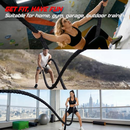 Battle Rope for Home Gym Workout - 1.5 Inch 50ft Heavy Weighted Training Exercise Ropes Fitness Equipment with Sleeve and Anchor Strap Kit for Crossfit Outdoor Working Out