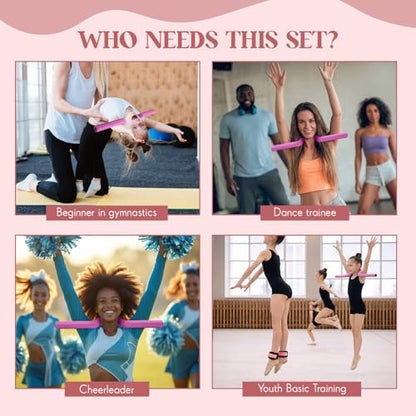 Gymnastics Training Equipment Set for Kids & Beginners, Shoulder Trainer with Adjustable Ankle Straps for Tumbling, Cheerleading, Dance, Handstand & Flexibility Training - color: Pink