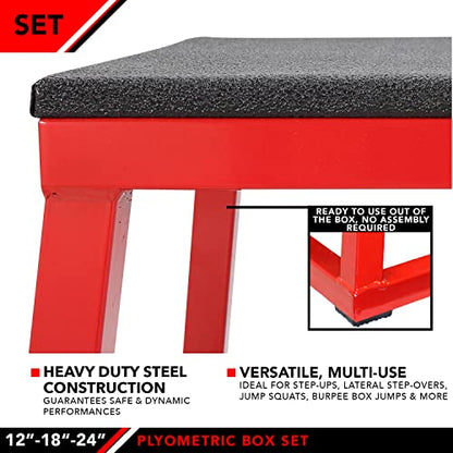 JFIT Plyometric Boxes - Made in Taiwan NO Assembly Required Single - Height Box Set and Adjustable Box Options Plyometric Platform and Jumping Agility Box for Training Conditioning Strength Training - style: 12",18",24" (Set of 3 Plyo Boxes)