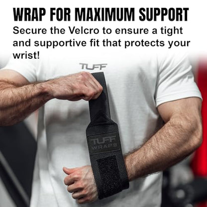 TuffWraps 16" Wrist Wraps: No Thumb Loops, Quality Gym Wrist Wraps for Weightlifting, Bench Press, Powerlifting, and Cross-Training—Try The Belt Loop Tightening System - color: Black/Black