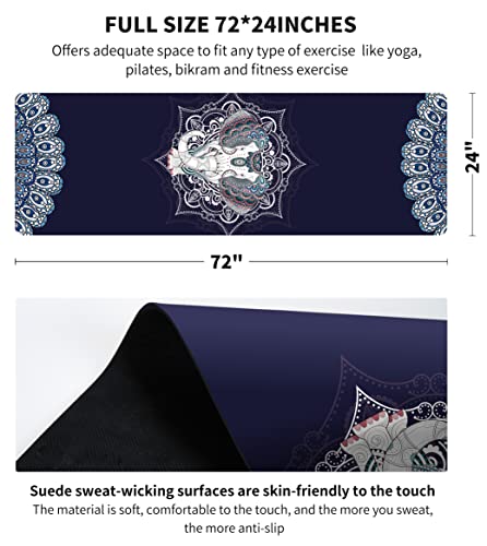 nuveti Printed Travel Yoga Mat-1/16 Inch Thick Non Slip Fitness Workout Mat with Carrying Bag, Foldable Lightweight Suede & Natural Rubber Yoga Mat for Yoga Pilates and Fitness 72" L x 24" W x 1.5mm - color: DarkBlue