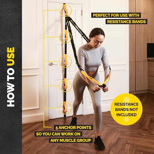 Tribe Lifting Adjustable Resistance Band Anchor - Door Anchor with 5 Loops & Metal Rings, Durable Nylon Strap for Full-Body Workouts