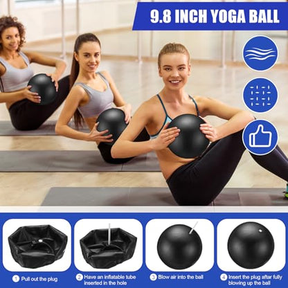 10 Pcs Pilates Ring Blocks Set for Women Home Yoga Equipment Accessories Pilates Ring Circle and Ball Workouts Gift Include Ball Yoga Circle Resistance Bands Block Straps Gym Bag - color: Black