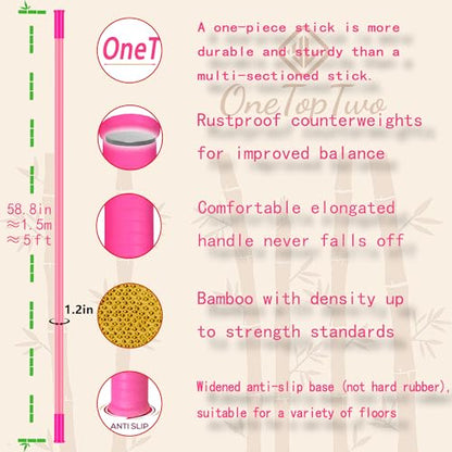 5ft Yoga Stick from Natural Bamboo with Non-Slip Handle-Stretching Stick for Mobility, Flexibility,Exercise,Workout, Physical Therapy,Pilates,Balance Fitness-Access Online Video Guide Without Any Info - color: All Pink 5ft