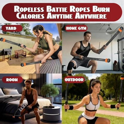 Portable Weighted Ropeless Battle Ropes, Adjustable Cordless Battle Rope Non-Slip Handle with Storage Bag for Home Gym, Fitness Equipment for Women Men HIIT Cardio Strength Training