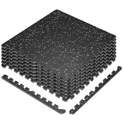 Interlocking Exercise Equipment Mats, 0.56" Thick 6 Tiles (24 Sq Ft) - Rubber Top Gym Flooring with High Density EVA Foam, Heavy Weight Workout Mats for Home GymFloor Protection,Black/White - color: Black/White, size: 24 Sq Ft (6 Tiles)
